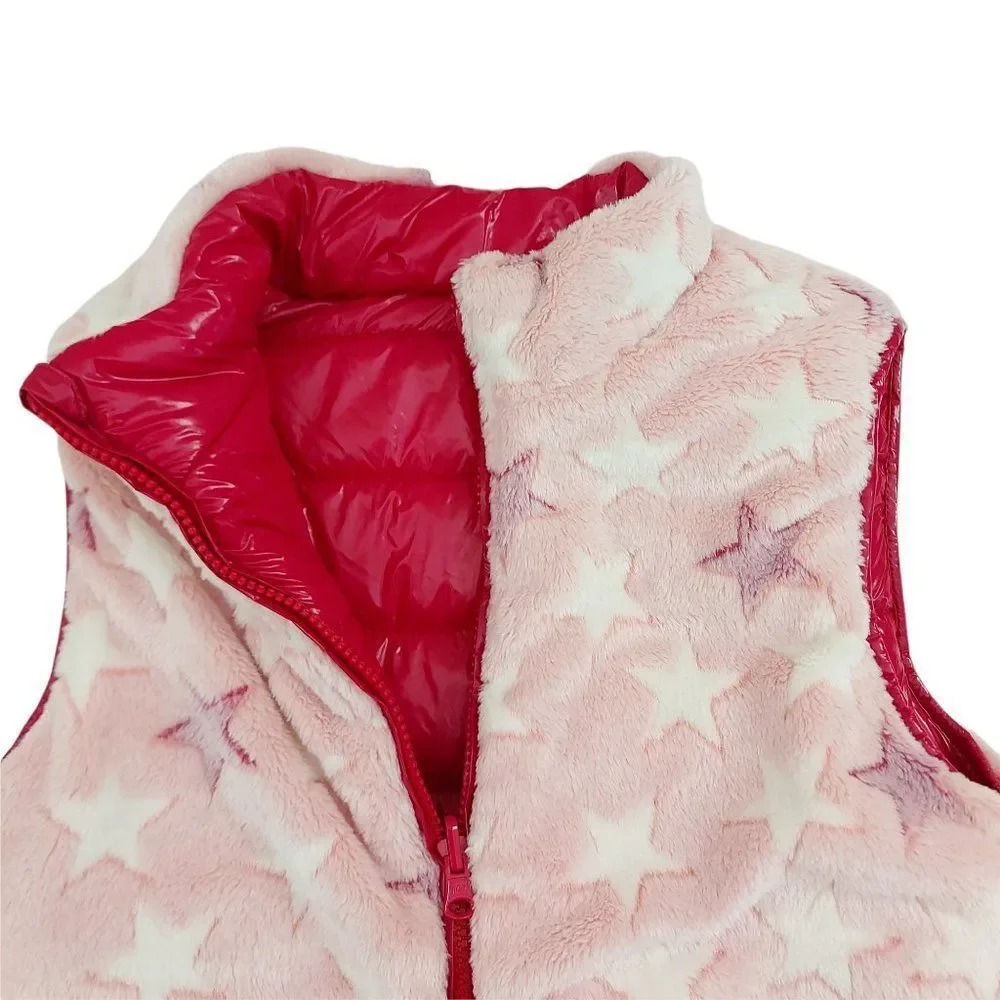 Epic Threads Girls Reversible Puffer Vest Large Pink Fleece Winter Warm Outdoor